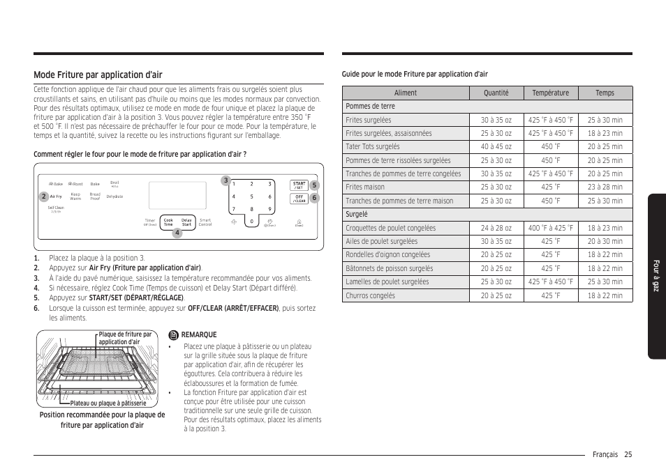 Mode friture par application d'air | Samsung 30 Inch Freestanding Gas Smart Range Owners Guide User Manual | Page 135 / 164