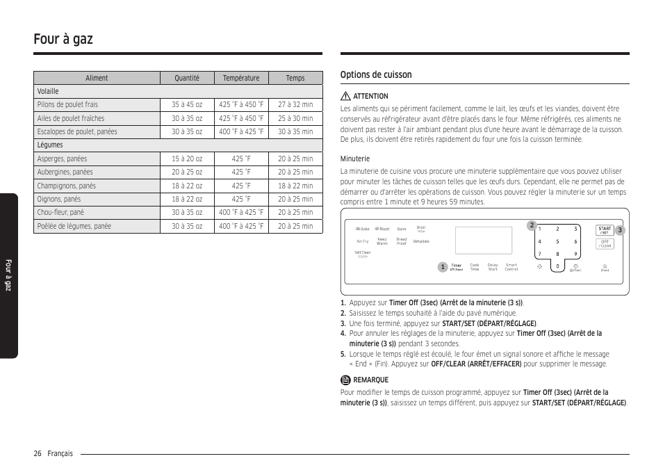 Options de cuisson, Four à gaz | Samsung 30 Inch Freestanding Gas Smart Range Owners Guide User Manual | Page 136 / 164