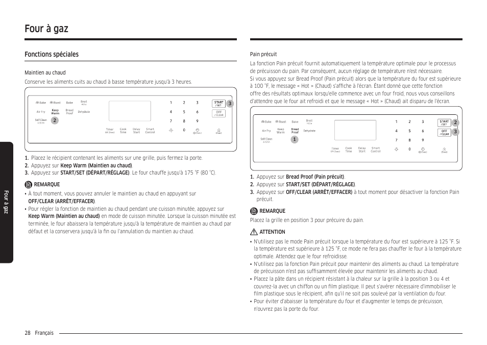 Fonctions spéciales, Four à gaz | Samsung 30 Inch Freestanding Gas Smart Range Owners Guide User Manual | Page 138 / 164