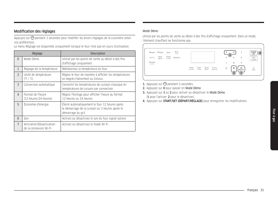 Modification des réglages | Samsung 30 Inch Freestanding Gas Smart Range Owners Guide User Manual | Page 141 / 164
