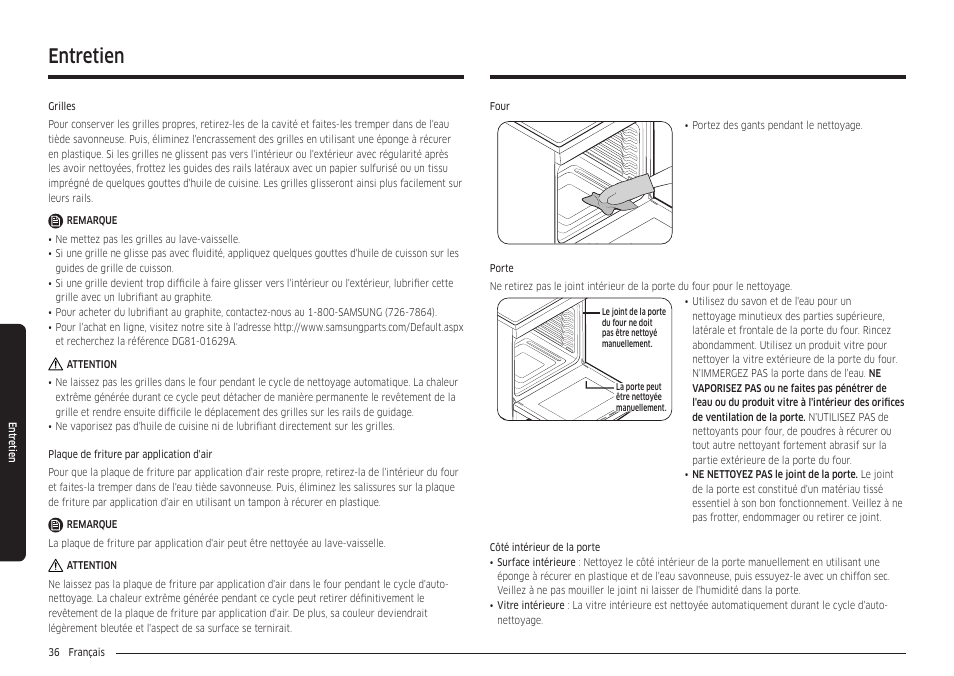 Entretien | Samsung 30 Inch Freestanding Gas Smart Range Owners Guide User Manual | Page 146 / 164