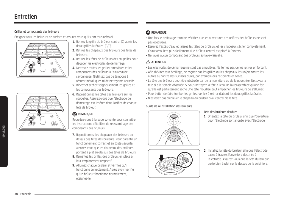 Entretien | Samsung 30 Inch Freestanding Gas Smart Range Owners Guide User Manual | Page 148 / 164