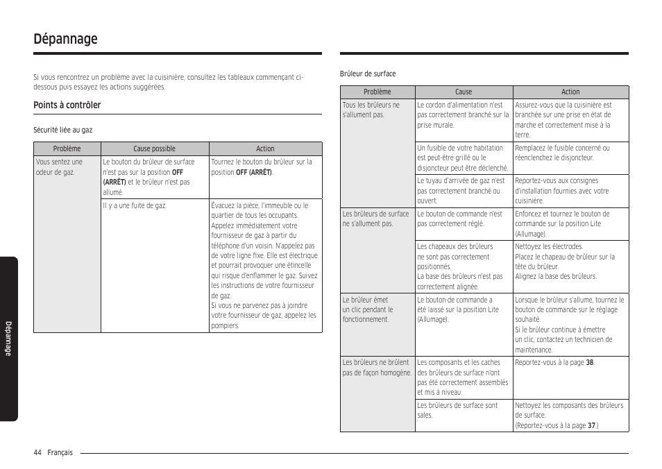 Dépannage, Points à contrôler | Samsung 30 Inch Freestanding Gas Smart Range Owners Guide User Manual | Page 154 / 164