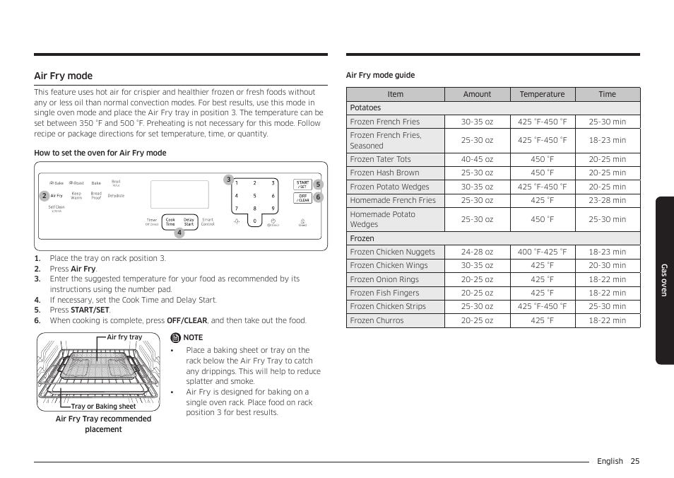 Air fry mode | Samsung 30 Inch Freestanding Gas Smart Range Owners Guide User Manual | Page 25 / 164