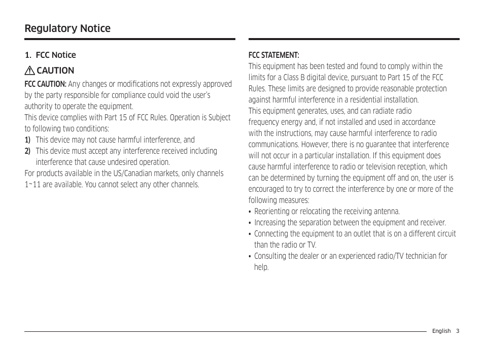 Regulatory notice | Samsung 30 Inch Freestanding Gas Smart Range Owners Guide User Manual | Page 3 / 164