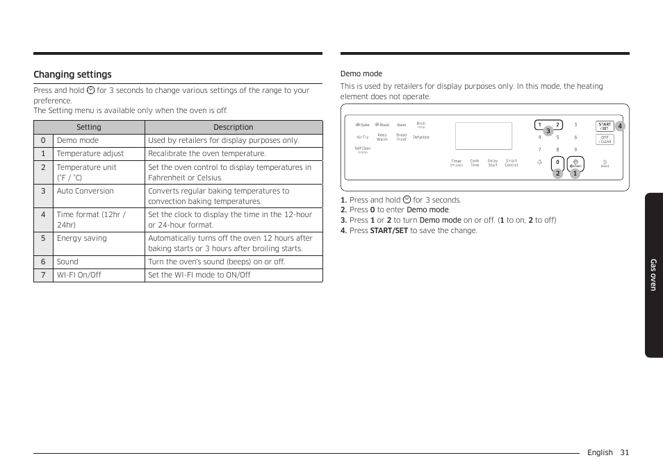 Changing settings | Samsung 30 Inch Freestanding Gas Smart Range Owners Guide User Manual | Page 31 / 164