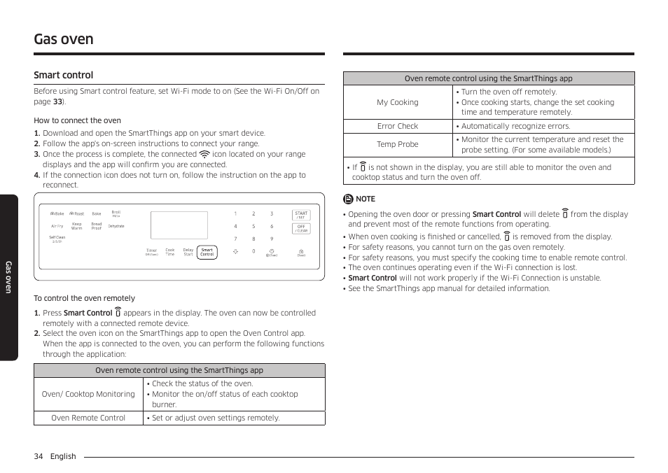 Smart control, Gas oven | Samsung 30 Inch Freestanding Gas Smart Range Owners Guide User Manual | Page 34 / 164