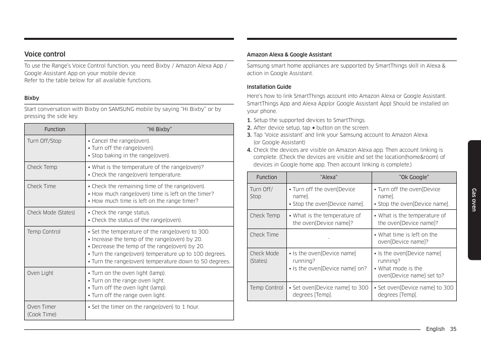 Voice control | Samsung 30 Inch Freestanding Gas Smart Range Owners Guide User Manual | Page 35 / 164