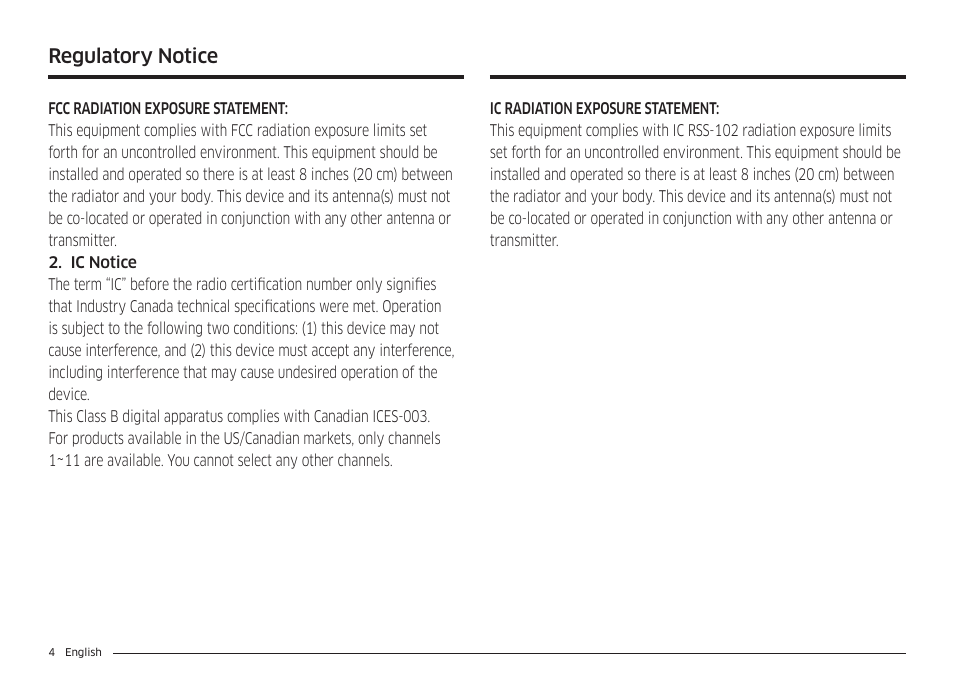 Regulatory notice | Samsung 30 Inch Freestanding Gas Smart Range Owners Guide User Manual | Page 4 / 164