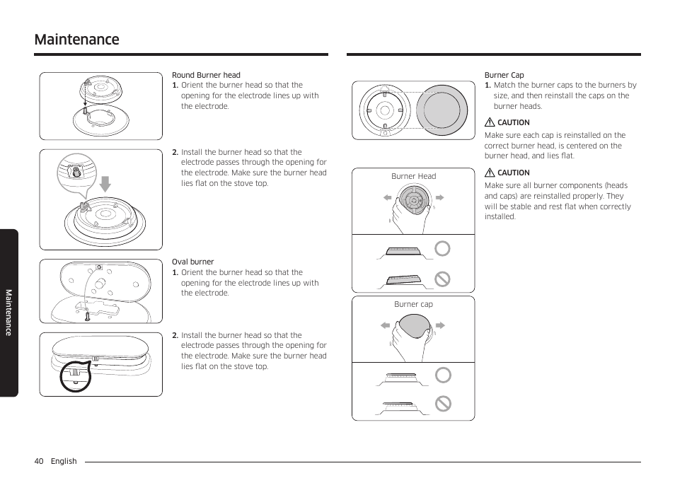 Maintenance | Samsung 30 Inch Freestanding Gas Smart Range Owners Guide User Manual | Page 40 / 164