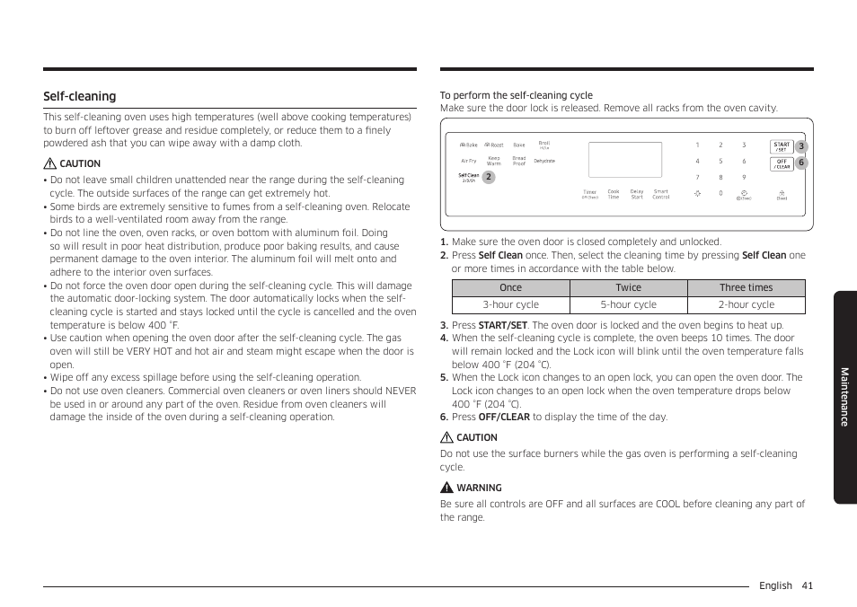 Self-cleaning, Self-cleaning 41 | Samsung 30 Inch Freestanding Gas Smart Range Owners Guide User Manual | Page 41 / 164