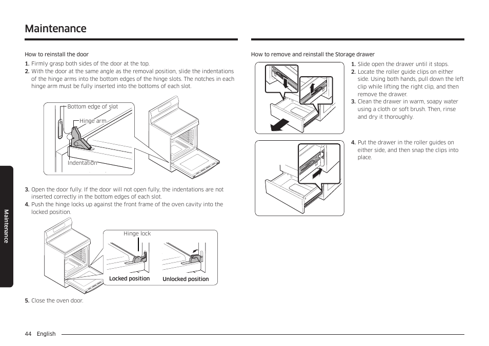 Maintenance | Samsung 30 Inch Freestanding Gas Smart Range Owners Guide User Manual | Page 44 / 164