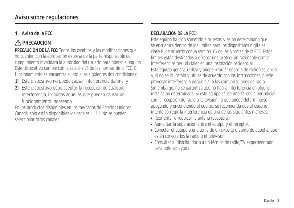 Aviso sobre regulaciones | Samsung 30 Inch Freestanding Gas Smart Range Owners Guide User Manual | Page 59 / 164