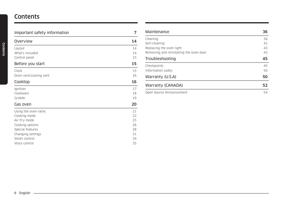 Samsung 30 Inch Freestanding Gas Smart Range Owners Guide User Manual | Page 6 / 164