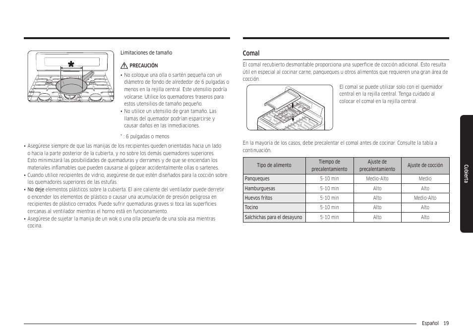 Comal, Comal 19 | Samsung 30 Inch Freestanding Gas Smart Range Owners Guide User Manual | Page 75 / 164