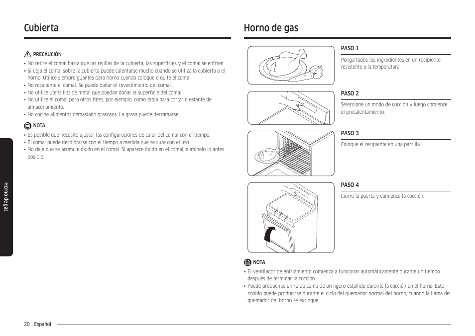 Horno de gas, Cubierta | Samsung 30 Inch Freestanding Gas Smart Range Owners Guide User Manual | Page 76 / 164