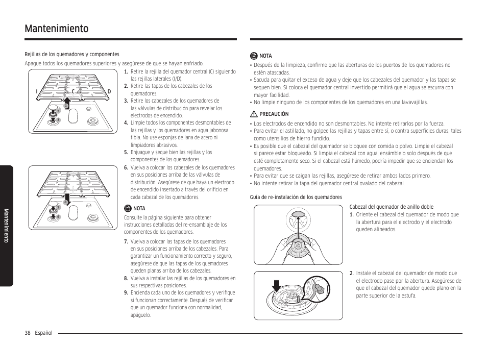 Mantenimiento | Samsung 30 Inch Freestanding Gas Smart Range Owners Guide User Manual | Page 94 / 164