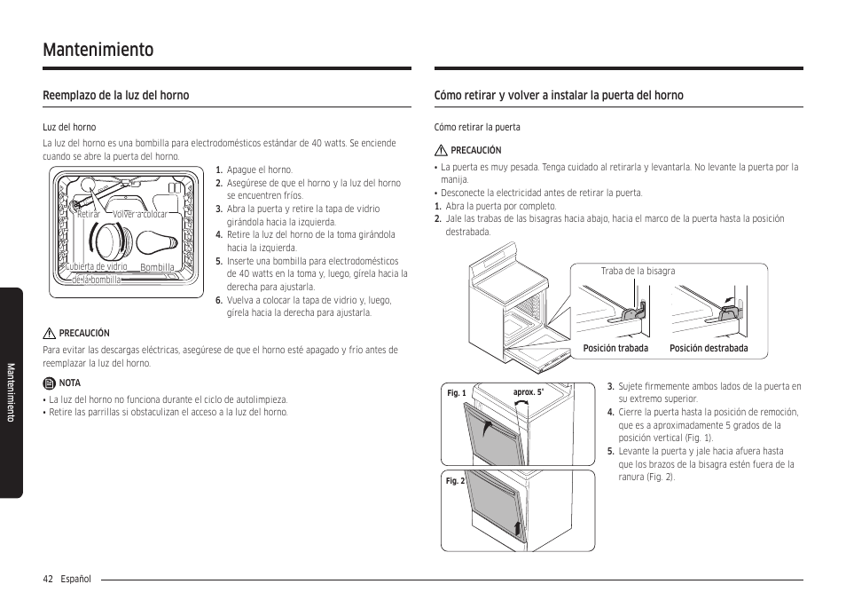 Reemplazo de la luz del horno, Mantenimiento | Samsung 30 Inch Freestanding Gas Smart Range Owners Guide User Manual | Page 98 / 164