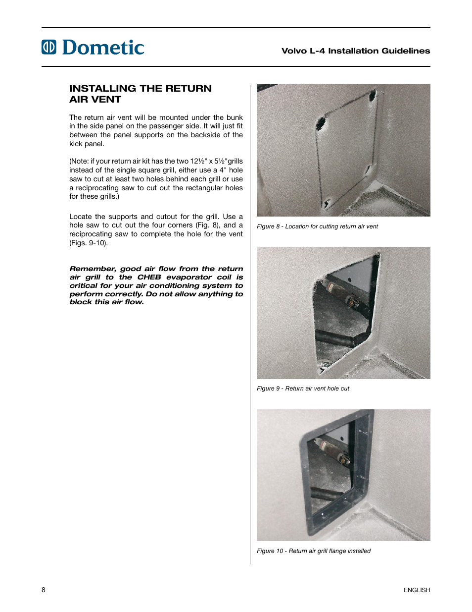 Installing the return air vent | Dometic VN670 User Manual | Page 8 / 12