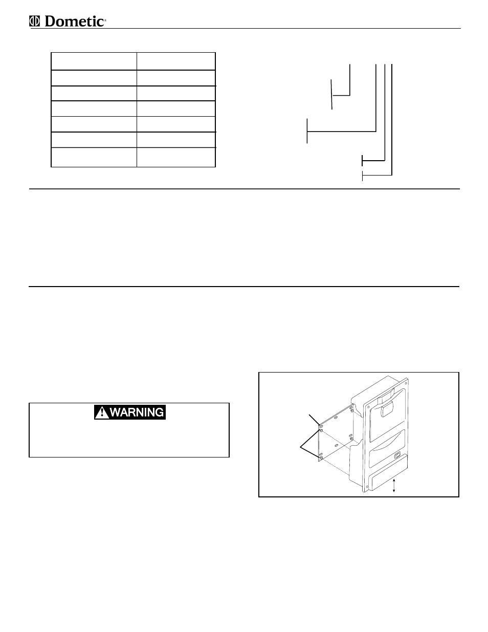 Installation, Warning | Dometic 9093100-(X)PR User Manual | Page 3 / 8