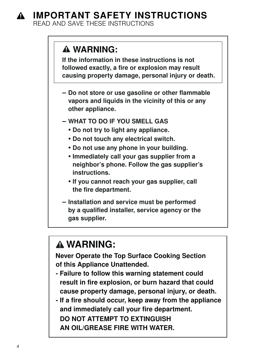 Important safety instructions, Read and save these instructions, Gas appliance safety | Bosch 800 Series 30 Inch Freestanding Dual Fuel Range Use and Care Manual User Manual | Page 4 / 76