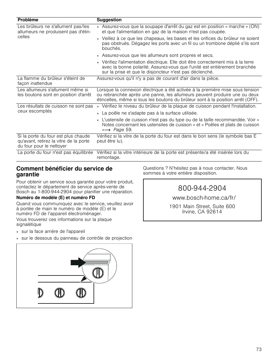 Comment bénéficier du service de garantie, Zzzervfkkrphfdiu | Bosch 800 Series 30 Inch Freestanding Dual Fuel Range Use and Care Manual User Manual | Page 73 / 76