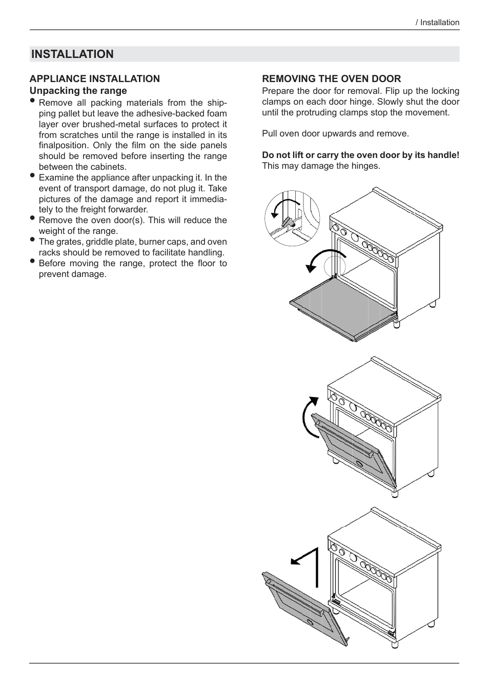 Bertazzoni Master Series 36 Inch Freestanding Induction Range Installation Instructions User Manual | Page 13 / 36