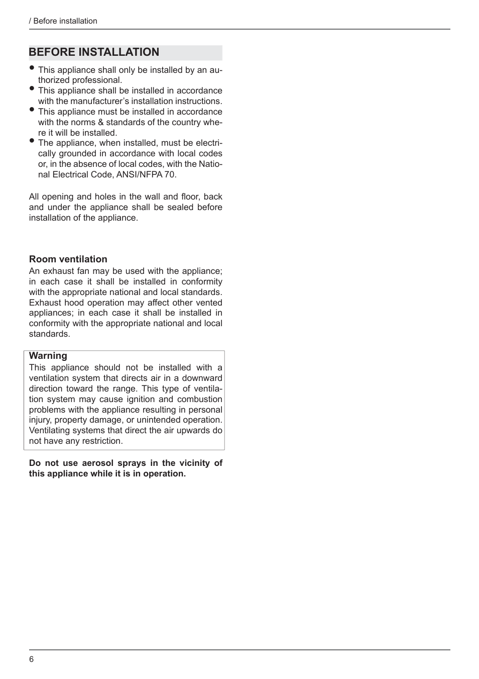 Bertazzoni Master Series 36 Inch Freestanding Induction Range Installation Instructions User Manual | Page 6 / 36