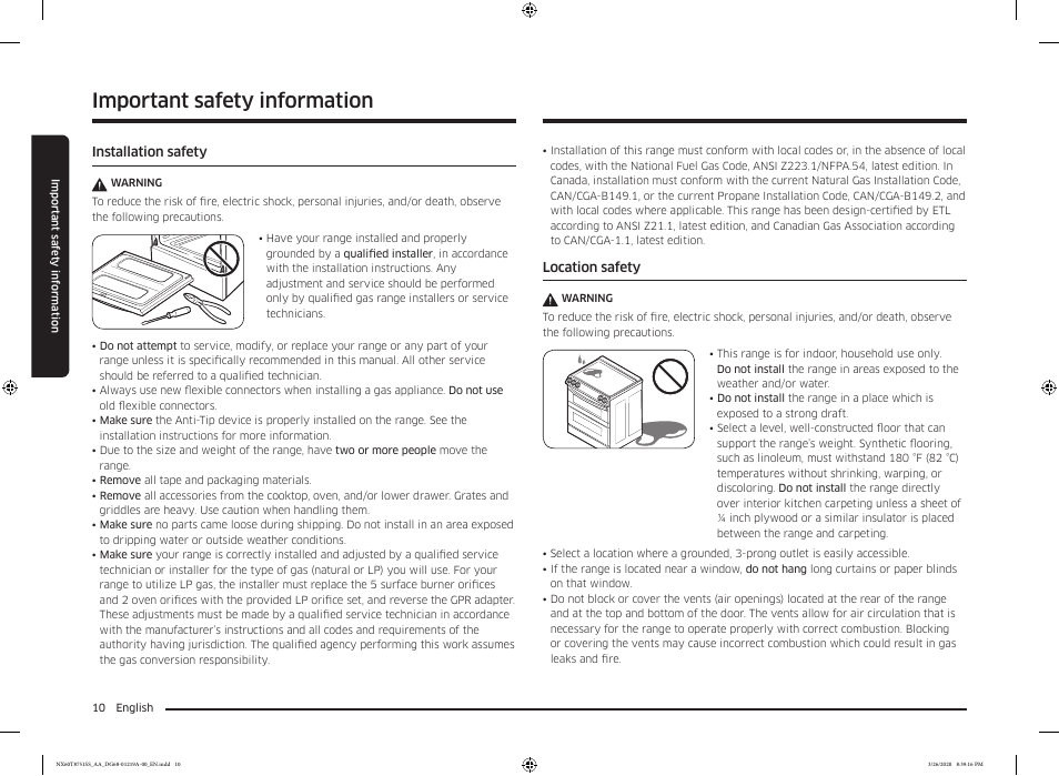 Important safety information | Samsung 30 Inch Slide-in Gas Smart Range Owner Manual User Manual | Page 10 / 192