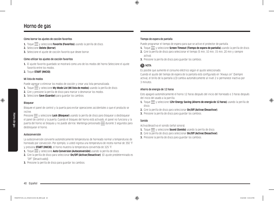 Horno de gas | Samsung 30 Inch Slide-in Gas Smart Range Owner Manual User Manual | Page 104 / 192