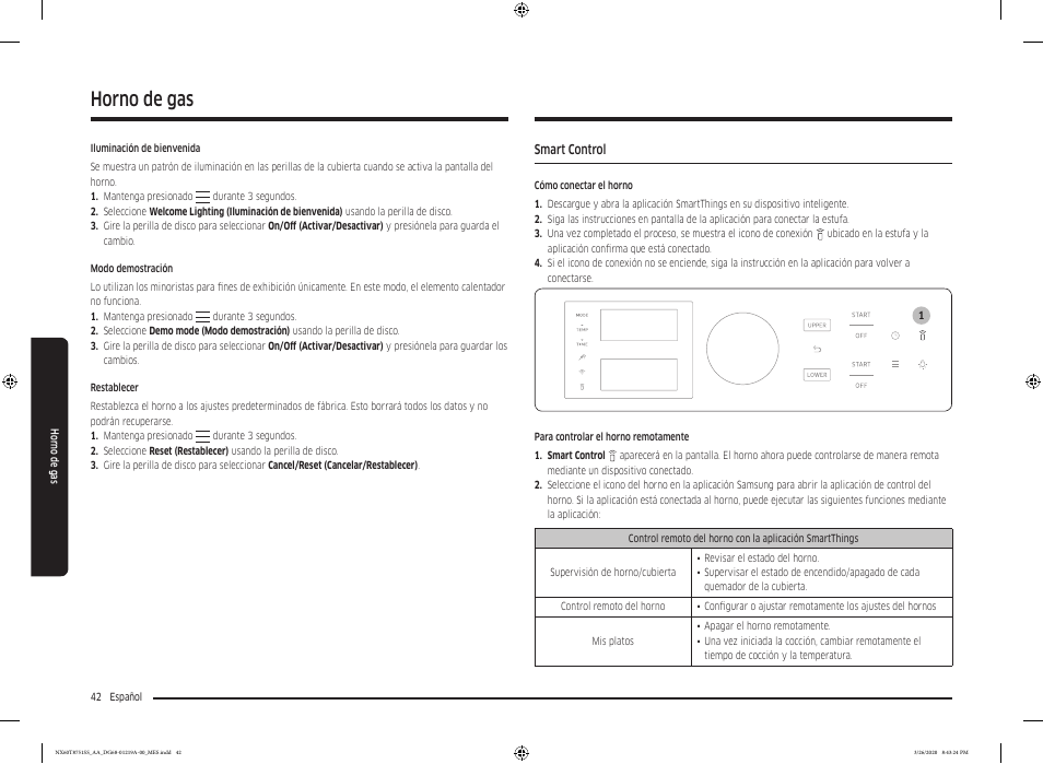 Smart control, Horno de gas | Samsung 30 Inch Slide-in Gas Smart Range Owner Manual User Manual | Page 106 / 192