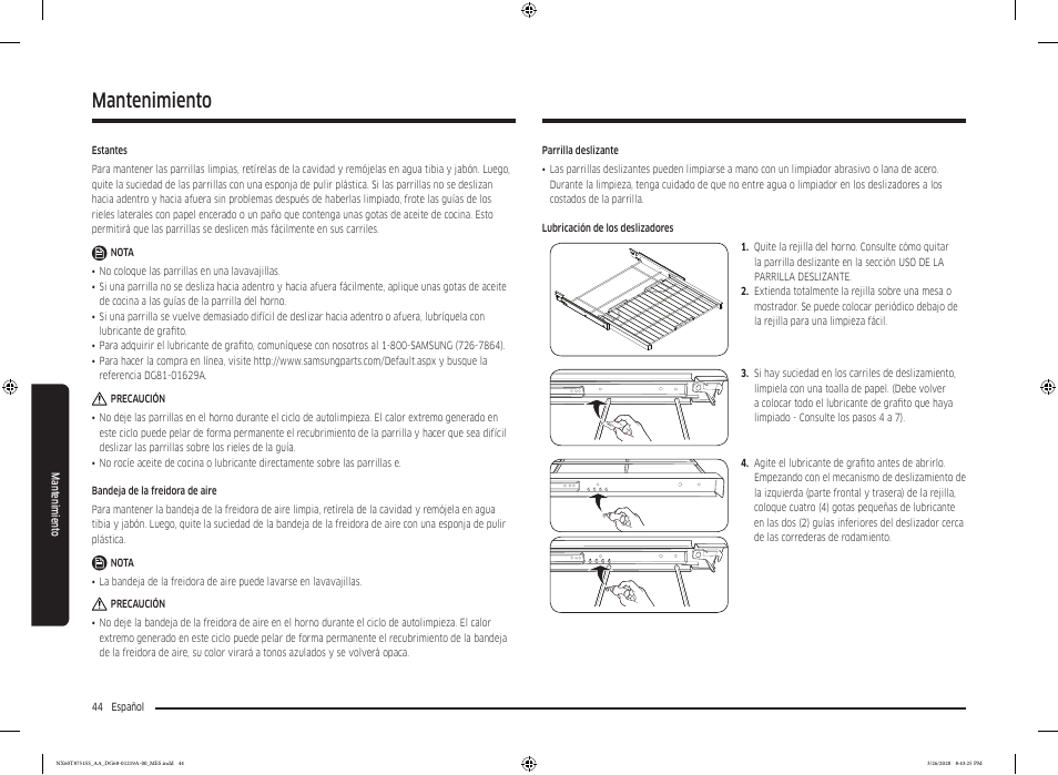 Mantenimiento | Samsung 30 Inch Slide-in Gas Smart Range Owner Manual User Manual | Page 108 / 192