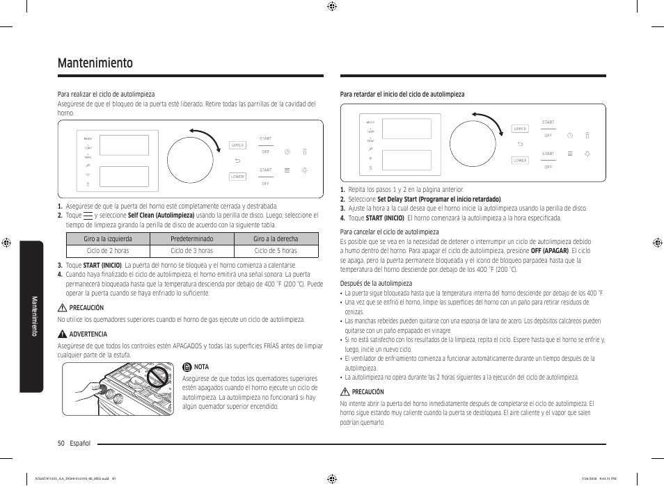 Mantenimiento | Samsung 30 Inch Slide-in Gas Smart Range Owner Manual User Manual | Page 114 / 192