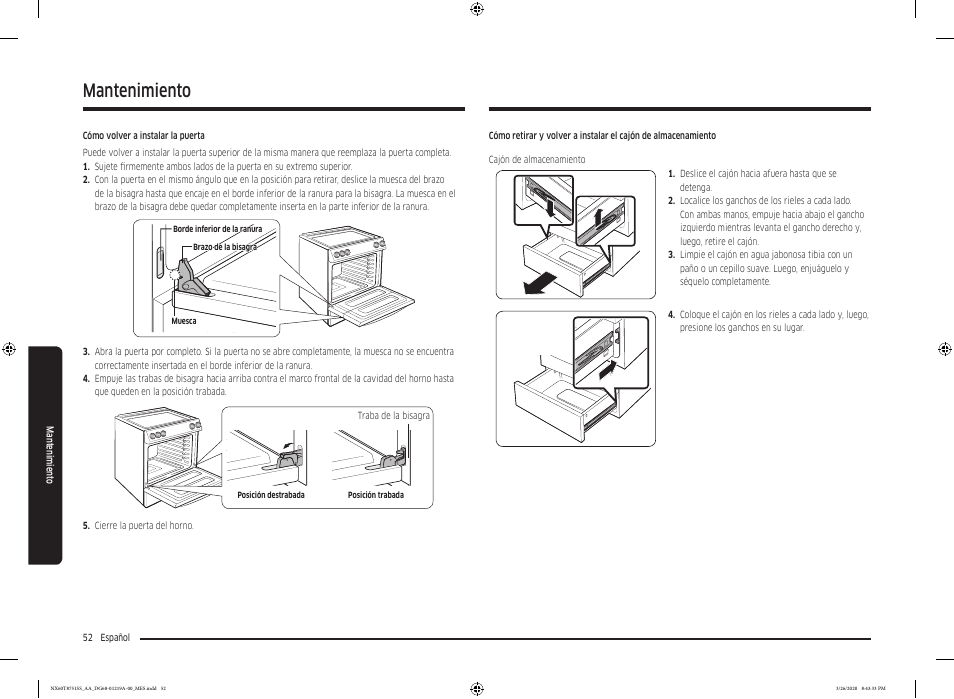 Mantenimiento | Samsung 30 Inch Slide-in Gas Smart Range Owner Manual User Manual | Page 116 / 192