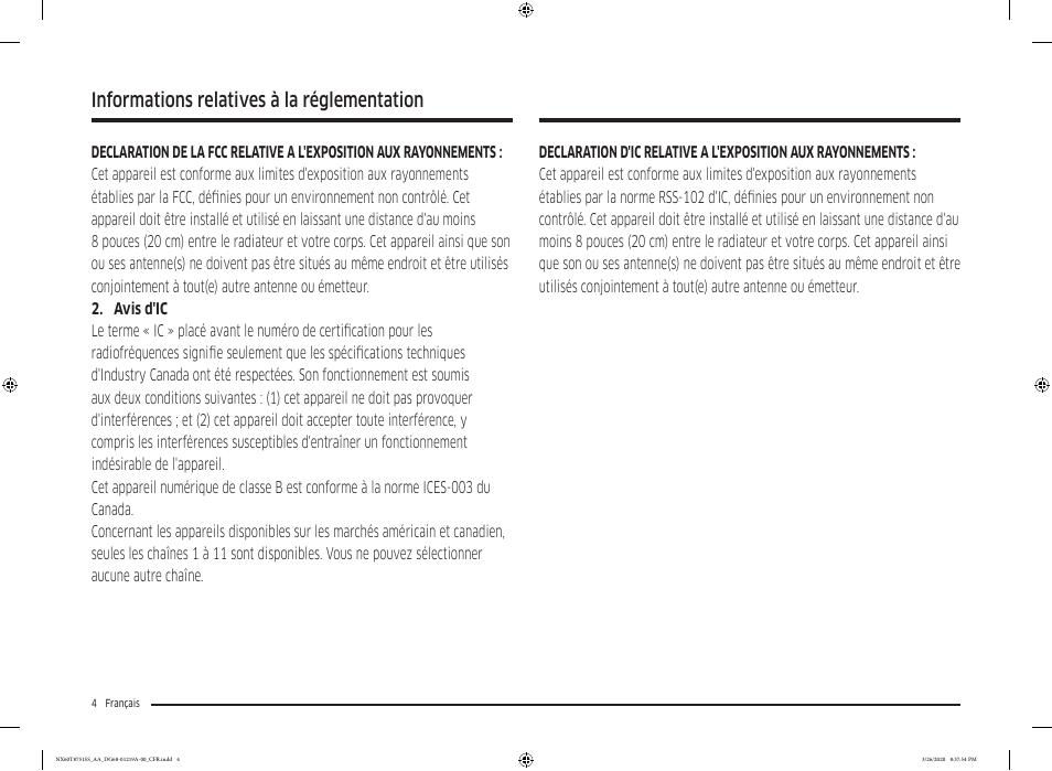 Informations relatives à la réglementation | Samsung 30 Inch Slide-in Gas Smart Range Owner Manual User Manual | Page 132 / 192