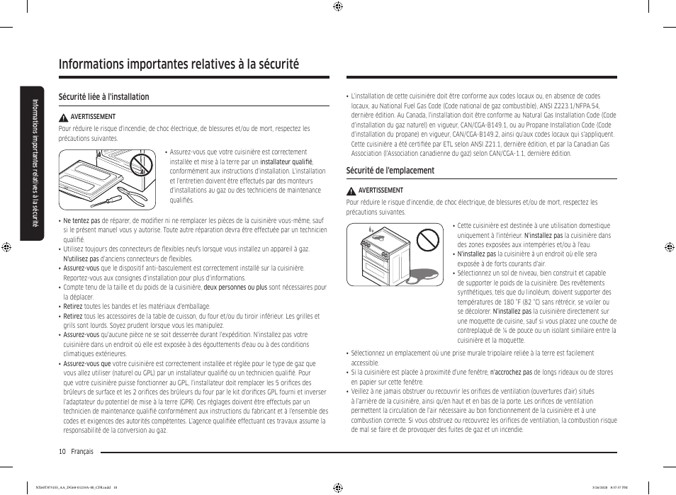 Informations importantes relatives à la sécurité | Samsung 30 Inch Slide-in Gas Smart Range Owner Manual User Manual | Page 138 / 192