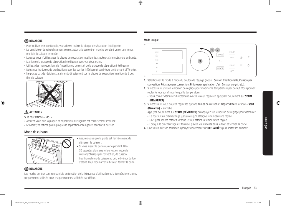 Mode de cuisson | Samsung 30 Inch Slide-in Gas Smart Range Owner Manual User Manual | Page 151 / 192