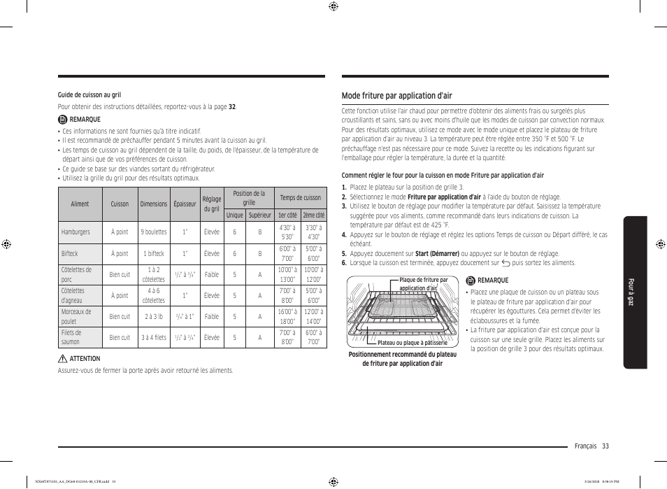 Mode friture par application d'air | Samsung 30 Inch Slide-in Gas Smart Range Owner Manual User Manual | Page 161 / 192