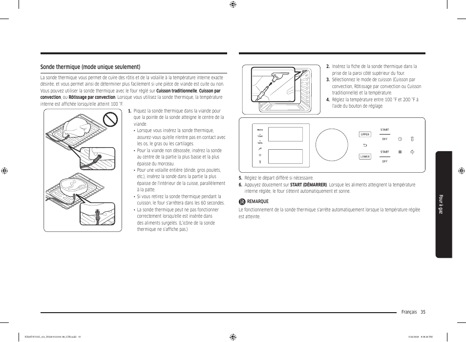 Sonde thermique (mode unique seulement) | Samsung 30 Inch Slide-in Gas Smart Range Owner Manual User Manual | Page 163 / 192