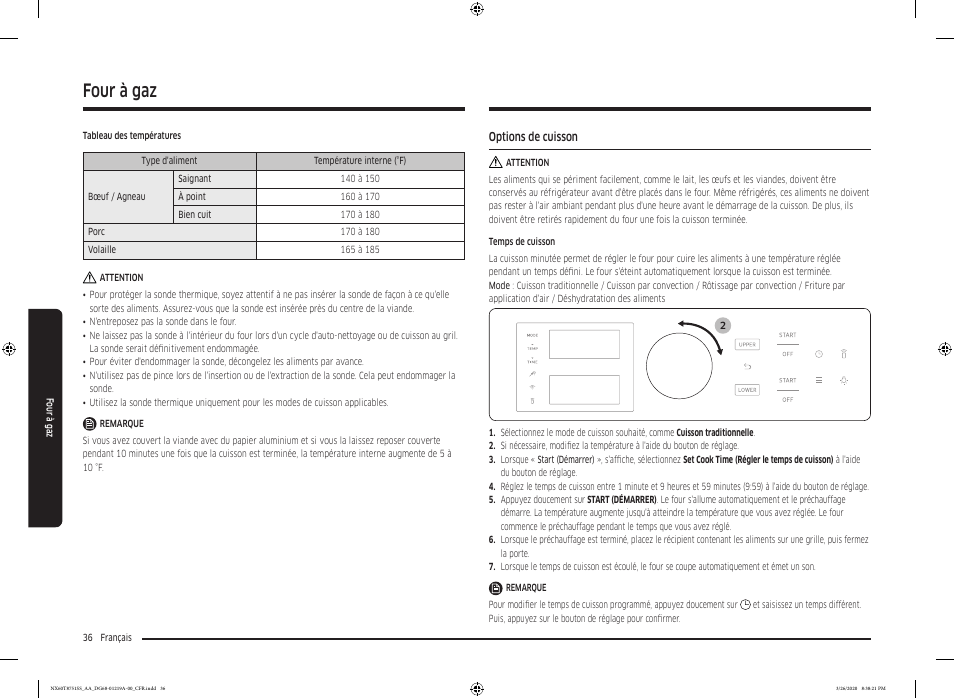 Options de cuisson, Four à gaz | Samsung 30 Inch Slide-in Gas Smart Range Owner Manual User Manual | Page 164 / 192