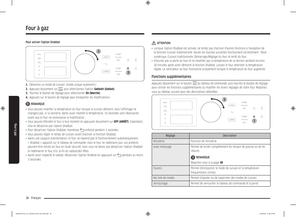 Fonctions supplémentaires, Four à gaz | Samsung 30 Inch Slide-in Gas Smart Range Owner Manual User Manual | Page 166 / 192