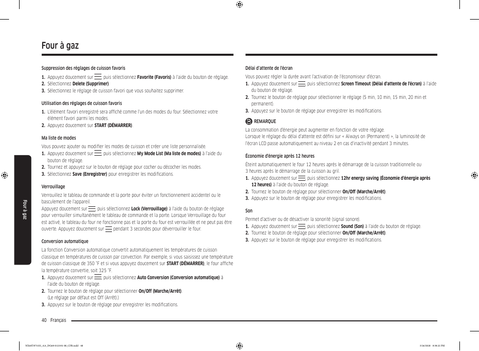 Four à gaz | Samsung 30 Inch Slide-in Gas Smart Range Owner Manual User Manual | Page 168 / 192