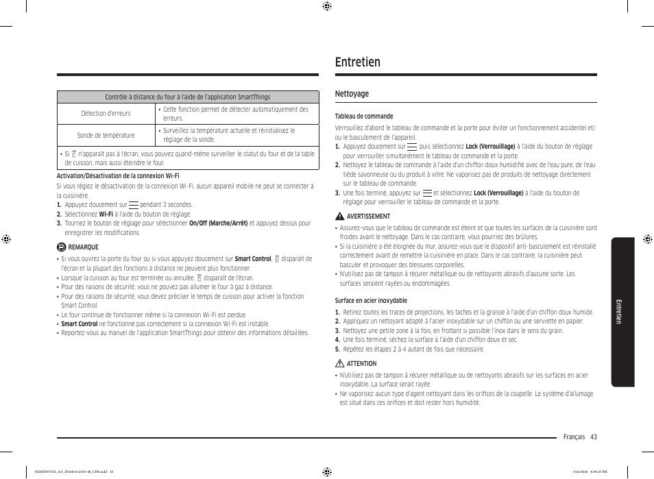 Entretien, Nettoyage, Nettoyage 43 | Samsung 30 Inch Slide-in Gas Smart Range Owner Manual User Manual | Page 171 / 192