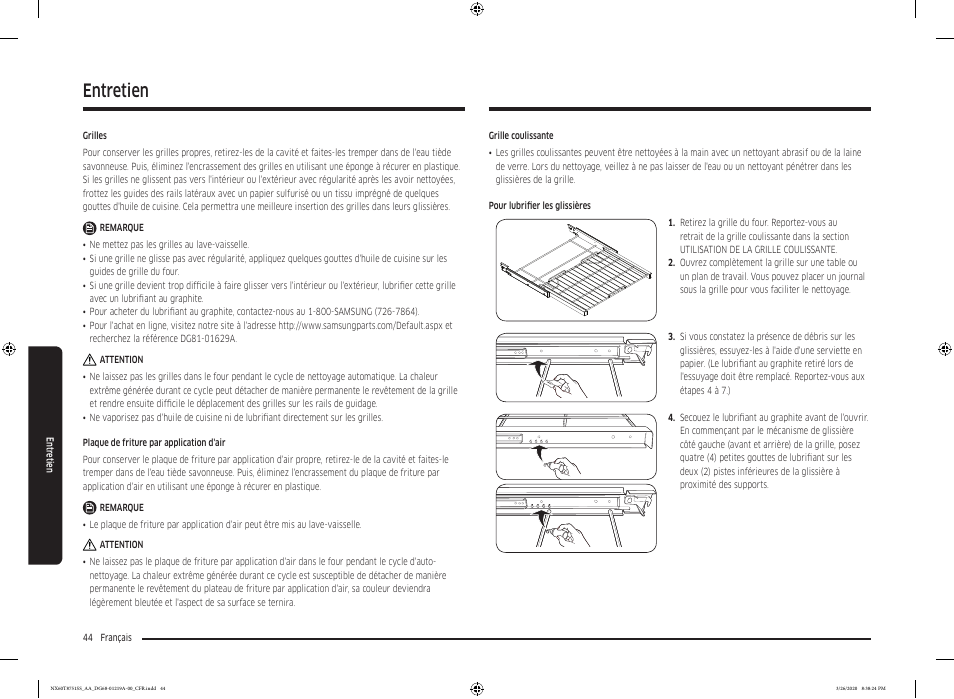 Entretien | Samsung 30 Inch Slide-in Gas Smart Range Owner Manual User Manual | Page 172 / 192