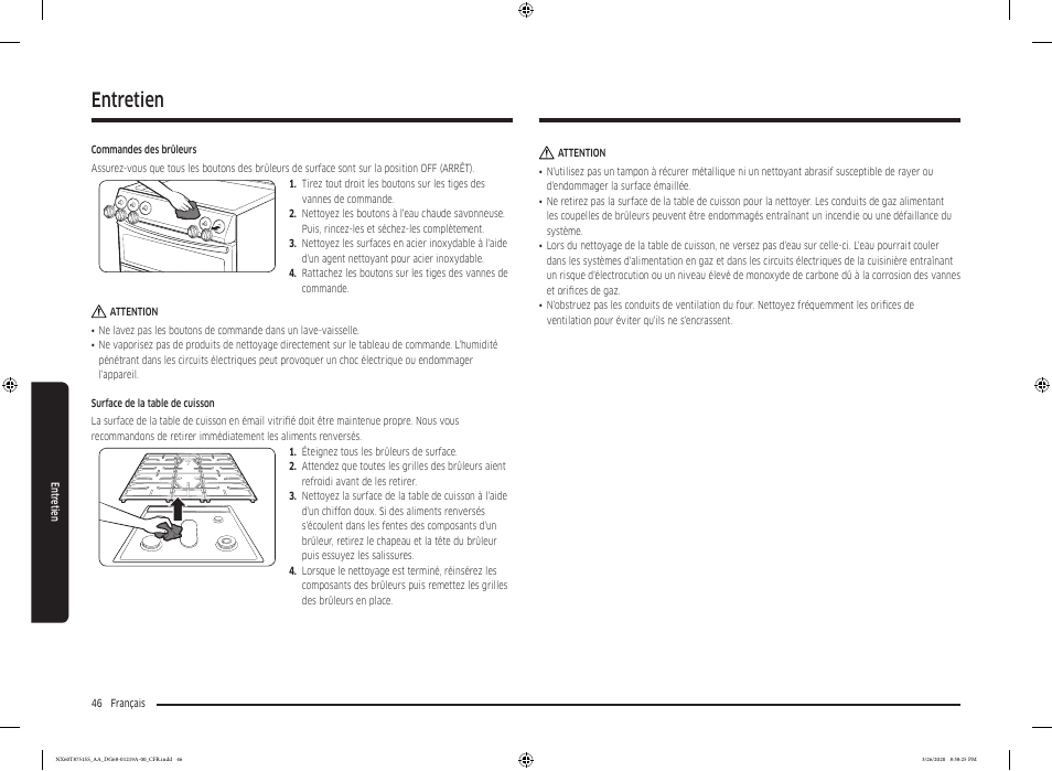 Entretien | Samsung 30 Inch Slide-in Gas Smart Range Owner Manual User Manual | Page 174 / 192