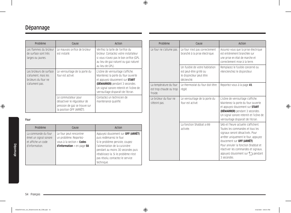 Dépannage | Samsung 30 Inch Slide-in Gas Smart Range Owner Manual User Manual | Page 182 / 192