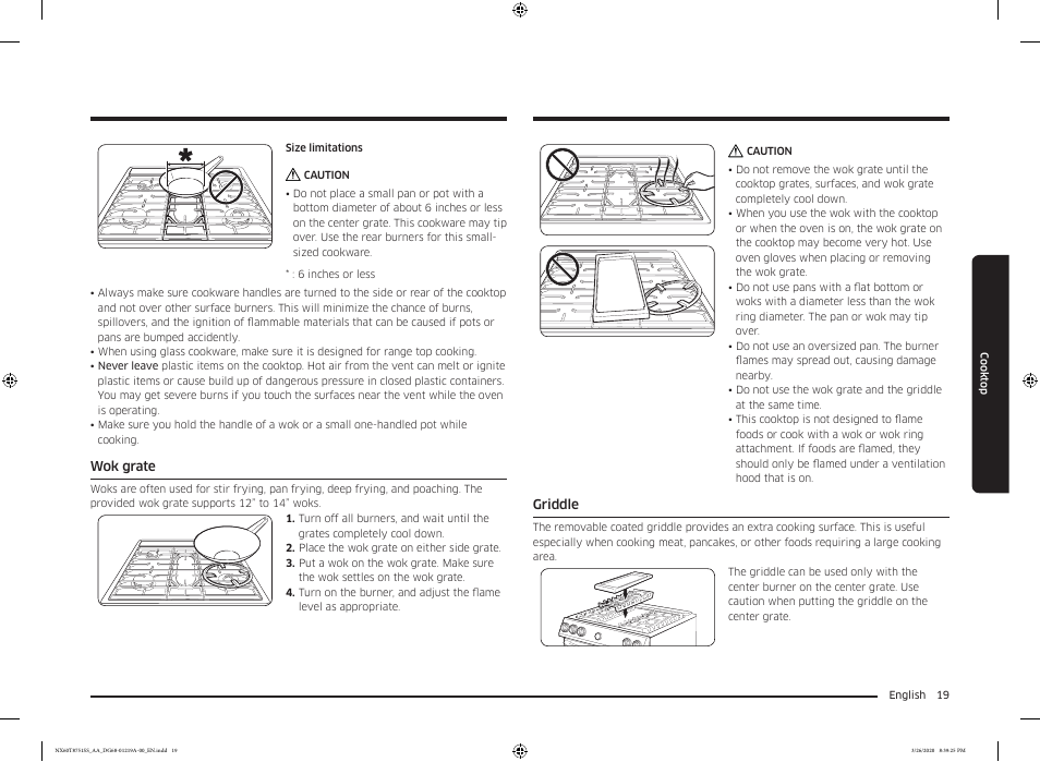 Wok grate, Griddle, Griddle 19 | Samsung 30 Inch Slide-in Gas Smart Range Owner Manual User Manual | Page 19 / 192