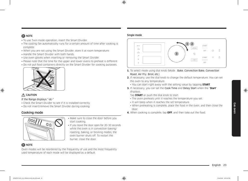 Cooking mode | Samsung 30 Inch Slide-in Gas Smart Range Owner Manual User Manual | Page 23 / 192