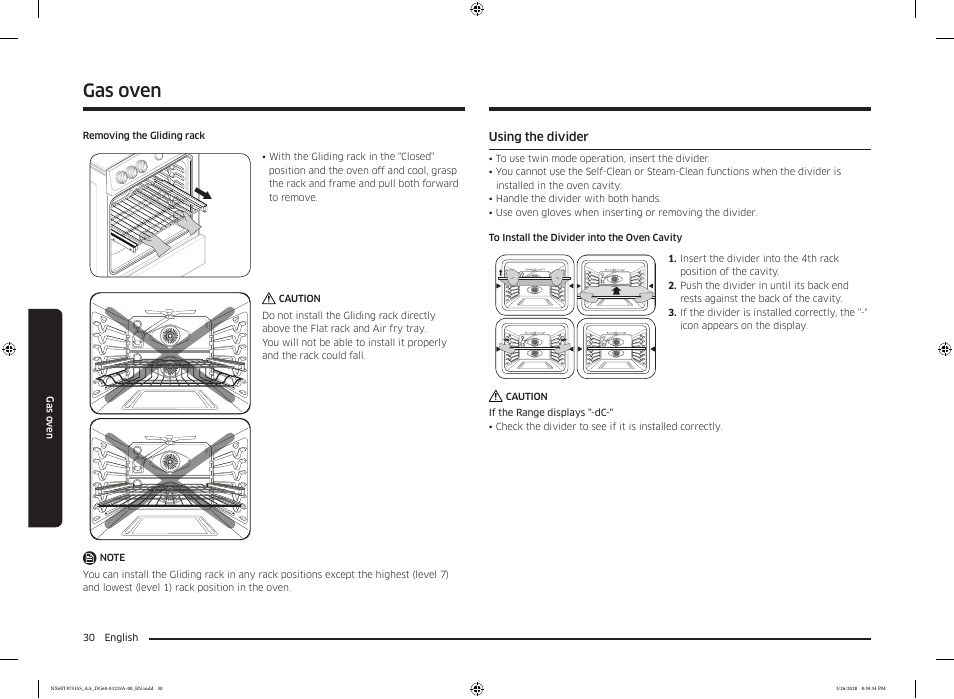 Using the divider, Gas oven | Samsung 30 Inch Slide-in Gas Smart Range Owner Manual User Manual | Page 30 / 192