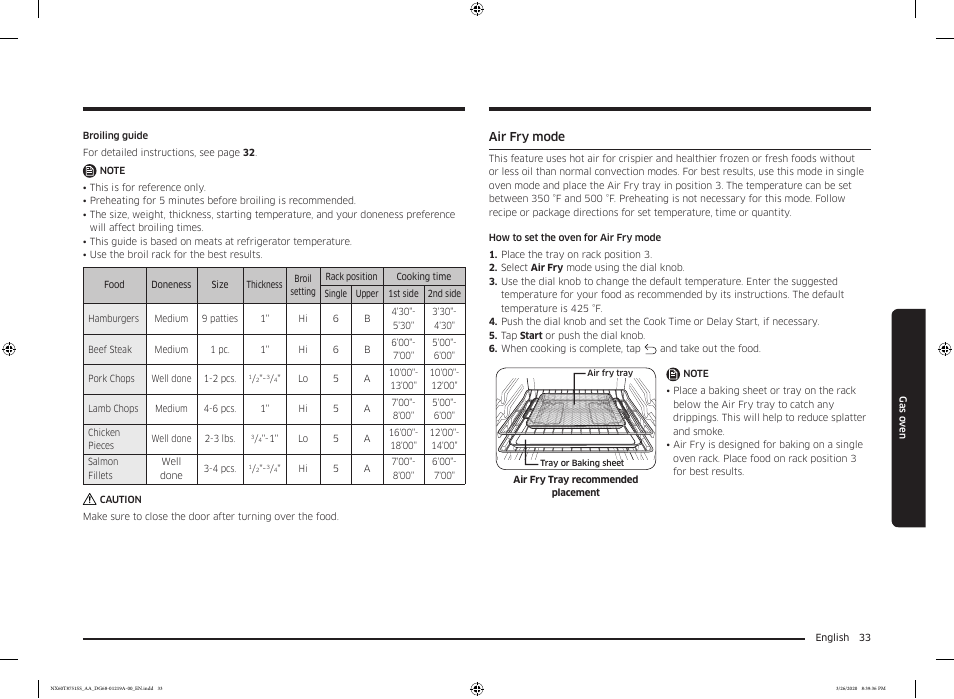 Air fry mode | Samsung 30 Inch Slide-in Gas Smart Range Owner Manual User Manual | Page 33 / 192